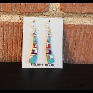 New Sterling Sliver Stone Inlayed Earrings